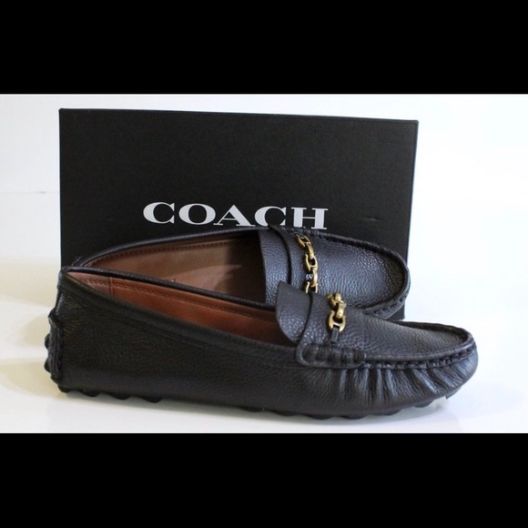 Coach Crosby Driver Black Pebbled Leather Loafers - Picture 2 of 5